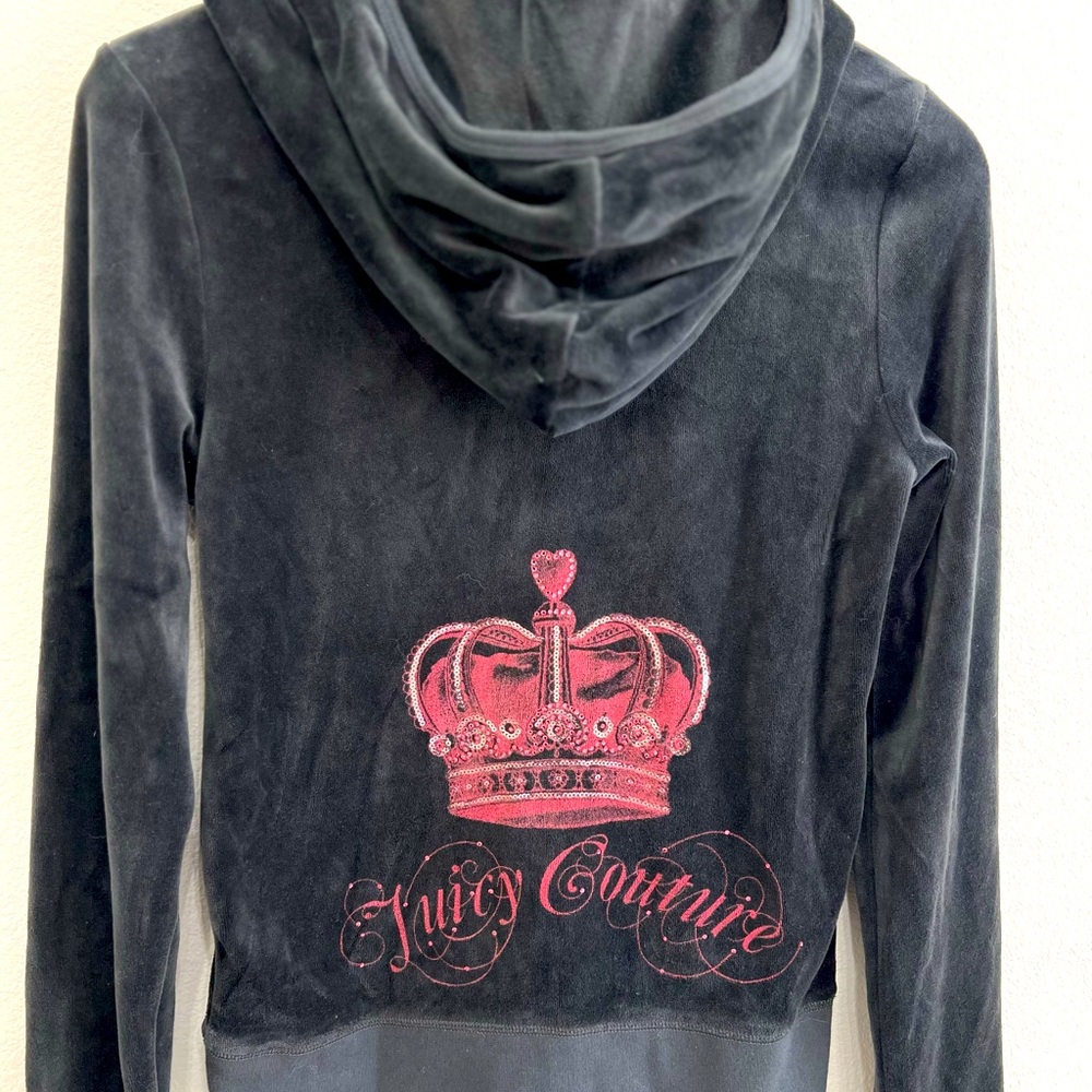 Juicy Couture Velour Zip Up Hoodie - Medium- Gray & Pink